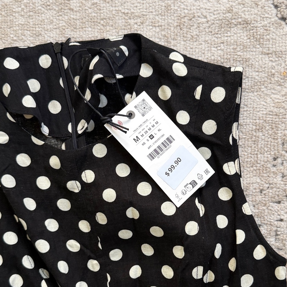 Zara Black&White Polka Dot Sleeveless Midi Dress - Picture 4 of 7